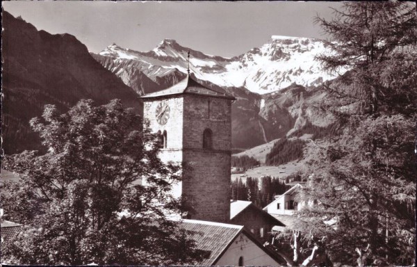 Adelboden. Kirche mit Tierhörnli - Steghorn - Wildstrubel