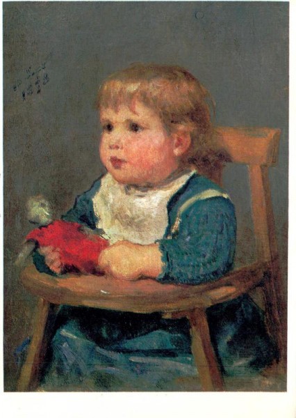 Albert Anker - Mädchen im Kinderstühlchen Vorderseite