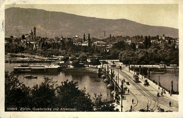 Zürich - Quaibrücke und Alpenquai Vorderseite