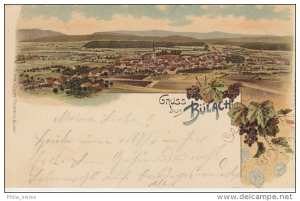 Bülach, Gruss aus - farbige Litho