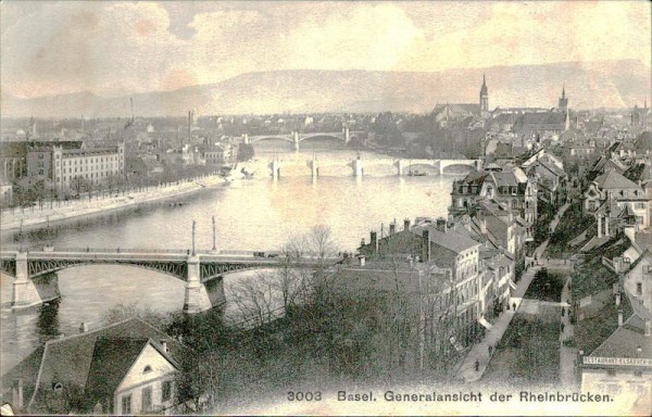 Basel. Generalansicht der Rheinbrücken. Vorderseite