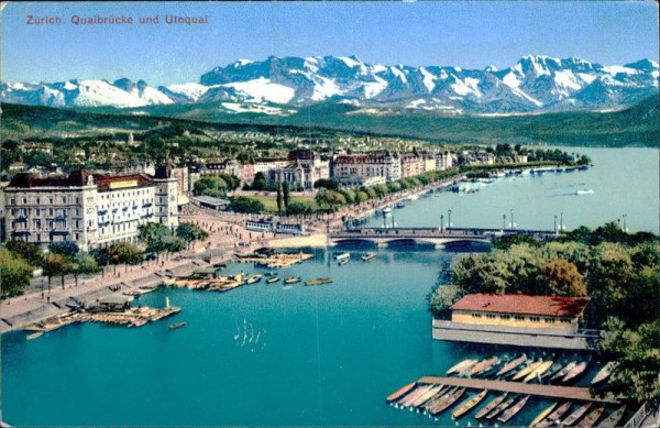 Zürich - Quaibrücke und Utoquai Vorderseite