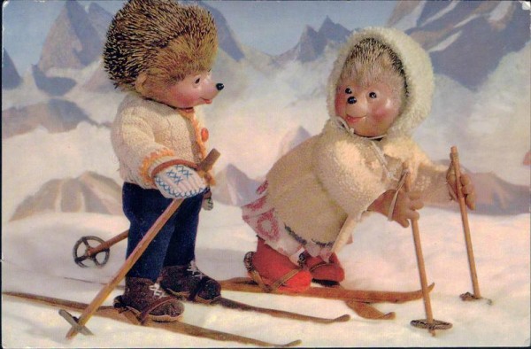 Mecki beim Skifahren Vorderseite