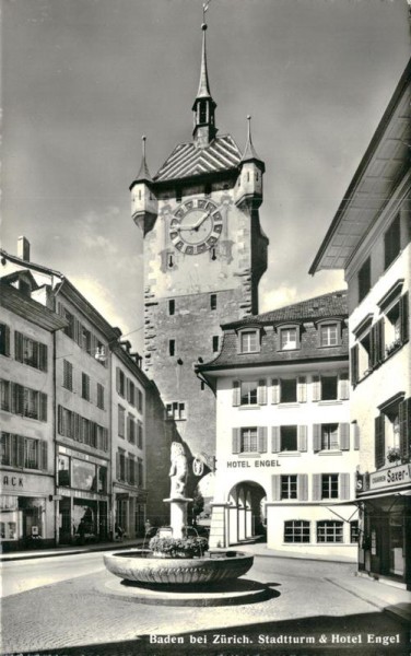 Baden,Stadtturm & Hotel Engel Vorderseite