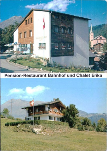 Fiesch, Pension-Restaurant Bahnhof und Chalet Erika Vorderseite