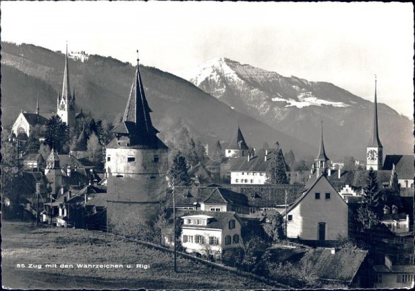 Zug mit den Wahrzeichen und Rigi. Vorderseite