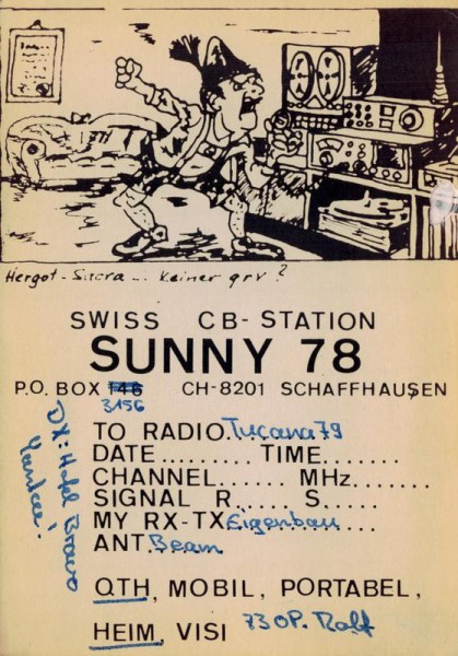 QSL- Karte, Sunny 78,Schaffhausen Vorderseite