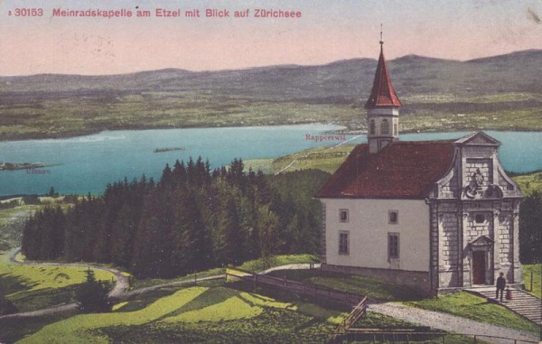 Meinradskapelle am Etzel mit Blick auf Zürichsee Vorderseite