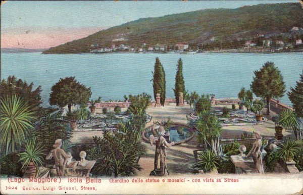 Lago Maggiore, Isola Bella Giardino delle statue e mosaici - con vista su Stresa. 1907