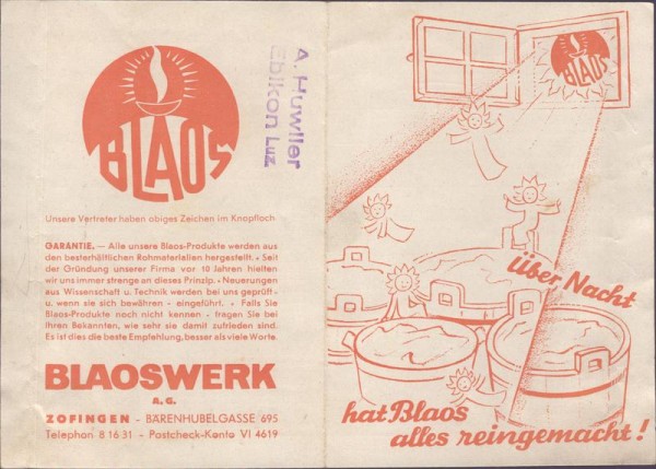 Blaoswerk Zofingen, Bestellschein Vorderseite