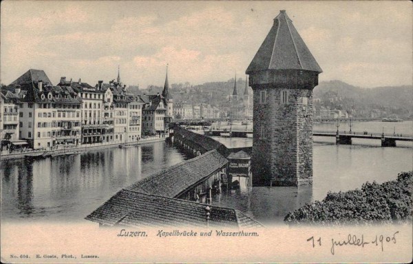 Luzern - Kapellbrücke und Wasserturm Vorderseite