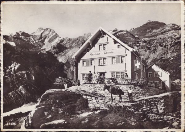 Gasthaus Ebenalp mit Altmann, Säntis und Schäfler