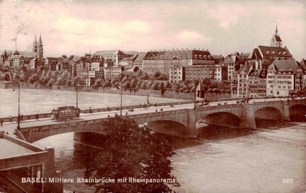 Basel: Mittlere Rheinbrücke mit Rheinpanorama Vorderseite