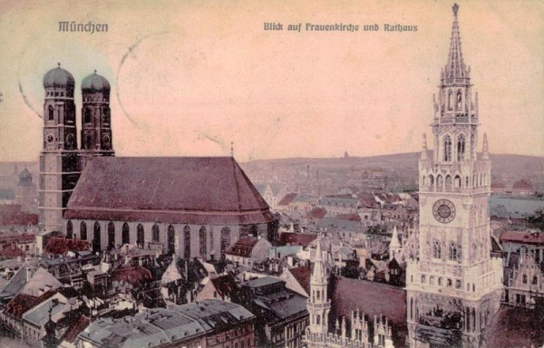 München, Frauenkirche und Rathaus Vorderseite