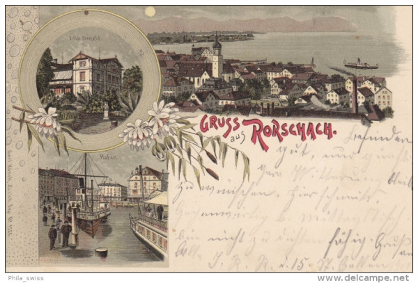 Rorschach - Mondscheinlitho - Stadt, Villaseefeld, Hafen