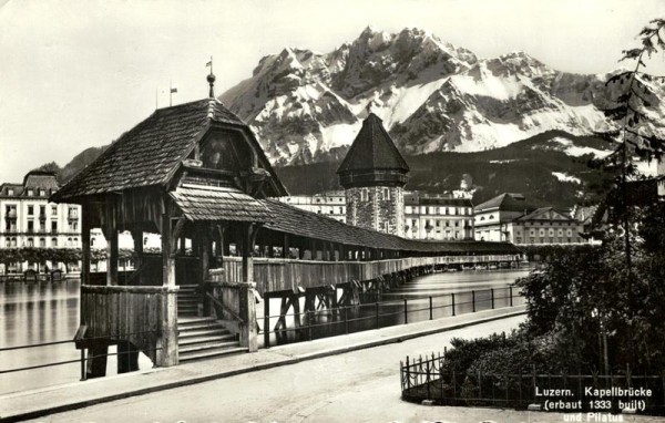 Luzern, Kapellbrücke und Pilatus Vorderseite