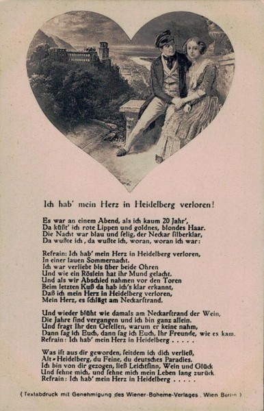 ch hab’ mein Herz in Heidelberg verloren, (Lied) Friedrich Raimund Vesely 1925, Wiener Bohème-Verlag Vorderseite