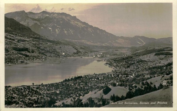 Sachseln mit Sarnersee, Sarnen und Pilatus Vorderseite