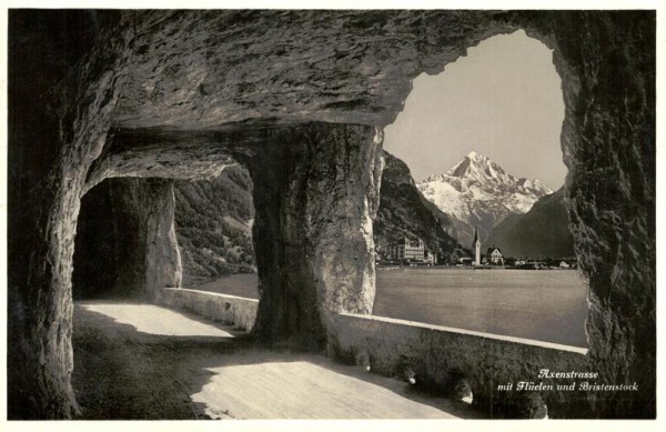 Axenstrasse mit Flüelen und Bristenstock Vorderseite