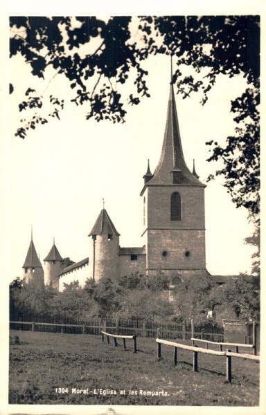 Morat. Eglise et les remparts. 1929 Vorderseite