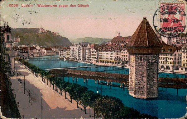 Luzern - Wasserturm gegen den Gütsch. Vorderseite