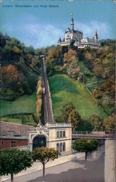 Luzern. Gütschbahn und Hotel Gütsch. Vorderseite