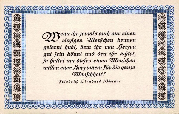 Spruchkarten von Friedrich Lienhards Werken, Oberlin; Wenn ihr jemals auch nur einen einzigen Menschen... Vorderseite