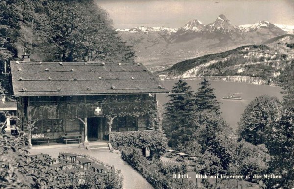 Rütli. Blick auf Urnersee und die Mythen Vorderseite