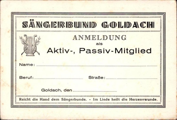 Goldach, Sängerbund, Anmeldung Vorderseite