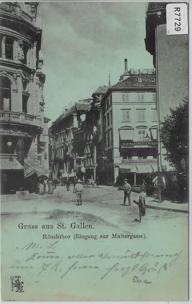 Gruss aus St. Gallen - Rösslithor - 1898 Eingang zur Multergasse - animee belebt