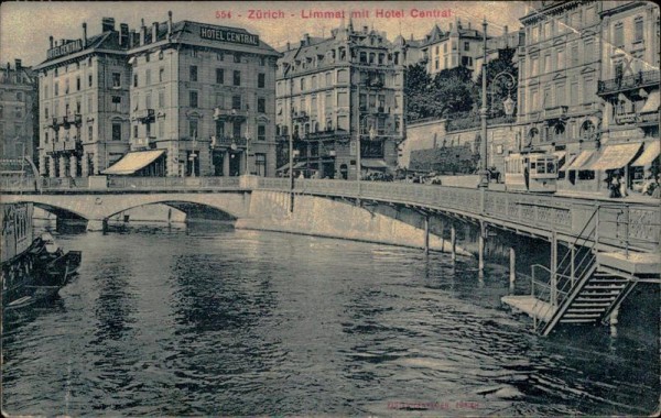 Zürich - Limmat mit Hotel Central Vorderseite