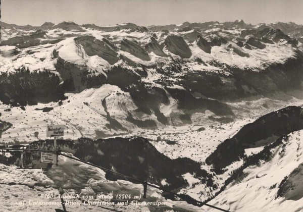 Ausblick vom Säntis auf Unterwasser - Iltios, Churfirsten und Glarneralpen Vorderseite