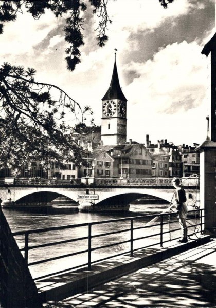 Zürich. Helmhausbrücke und Peterskirche Vorderseite