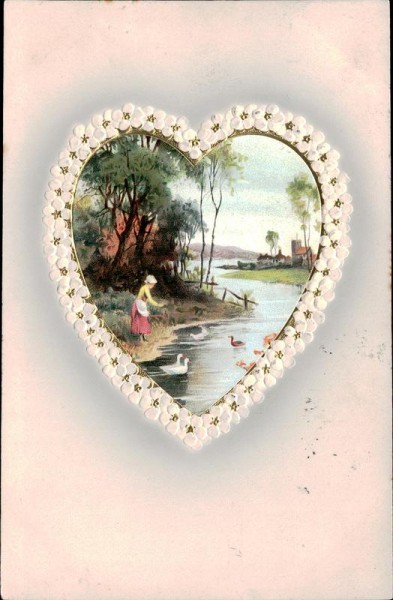 Mädchen am Fluss mit Schwänen Vorderseite