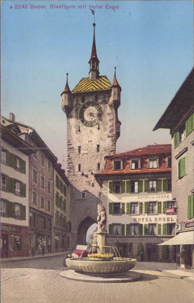 Baden, Stadtturm mit Hotel Engel