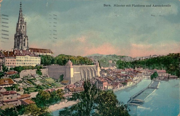 Bern, Münster mit Plattform und Aareschwelle Vorderseite