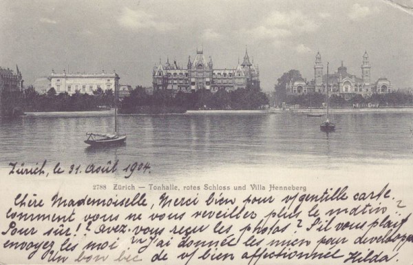 Zürich, Tonhalle, rotes Schloss und Villa Henneberg