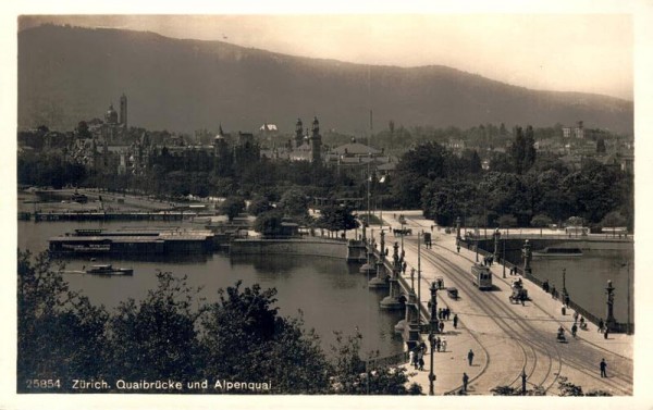 Zürich. Quaibrücke und Alpenquai Vorderseite