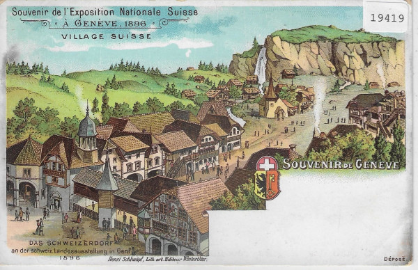 Souvenir de L'Exposition National Suisse 1896 Geneve - Litho - Village Suisse