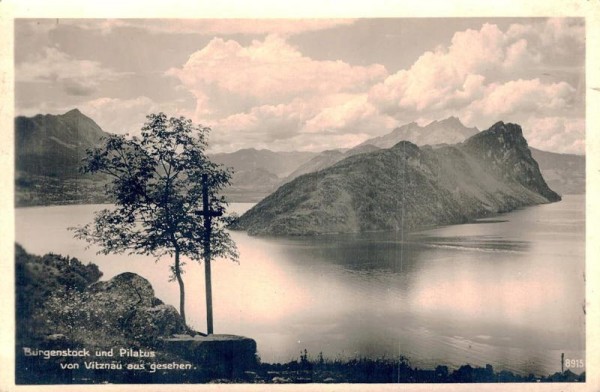 Bürgenstock und Pilatus von Vitznau aus gesehen. 1932 Vorderseite