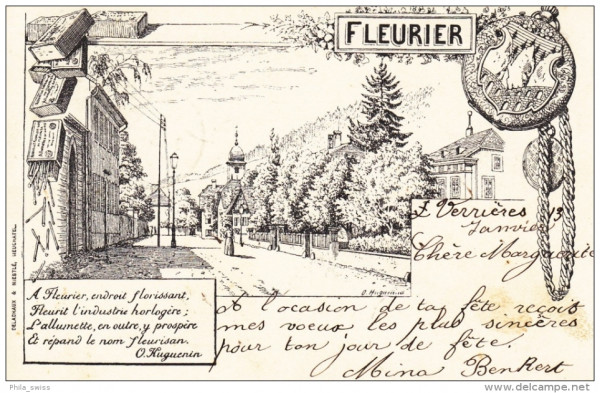 Fleurier - Künstlerkarte O. Huguenin