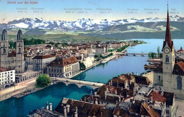 Zürich und die Alpen. 1918 Vorderseite