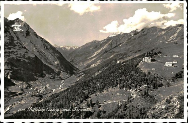 Riffelalp (2227 m) und Zermatt. Vorderseite