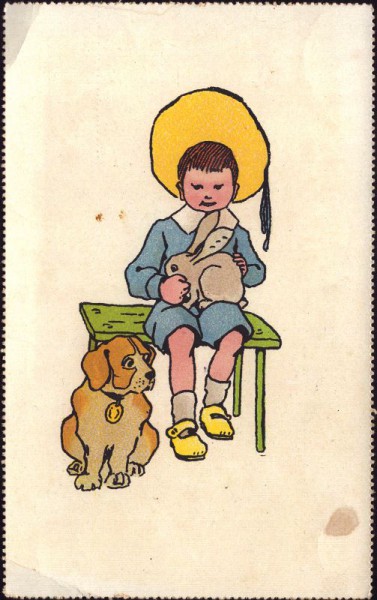 Kind mit Karnickel und Hund