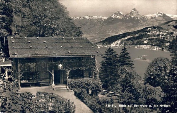 Rütli. Blick auf Urnersee und die Mythen Vorderseite