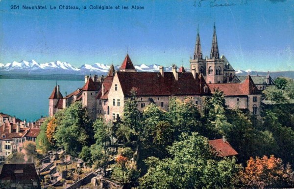 Neuchatel. Le Château, la Collégiale et les Alpes. 1935 Vorderseite