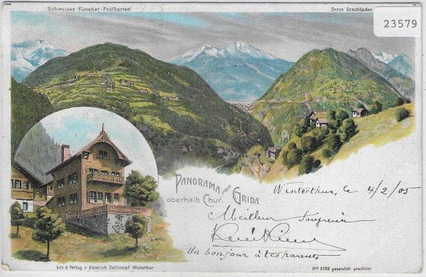 Panorama von Grida oberhalb Chur - Schlumpf Litho