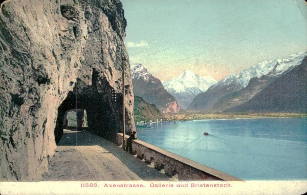 Axenstrasse mit Gallerie und Bristenstock vor 1908 Vorderseite