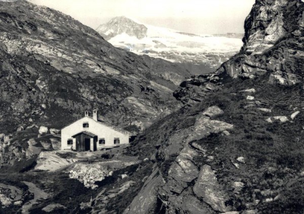 SAC Hütte Zapport mit Rheinwaldhorn Vorderseite