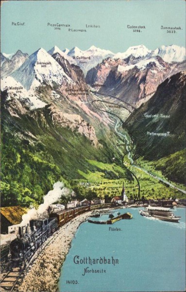 Gotthardbahn Nordseite mit Vierwaldstättersee Vorderseite